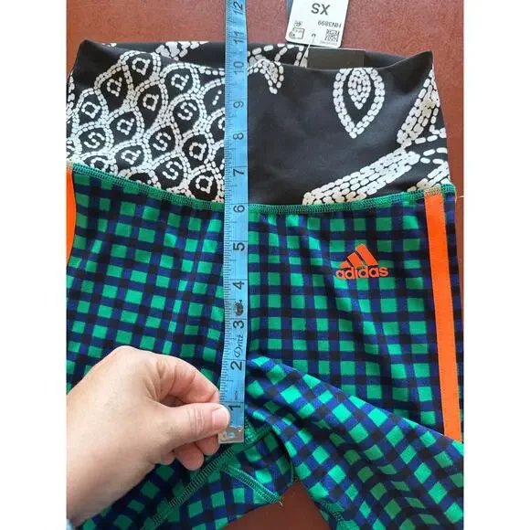 Adidas Farm Rio Biker Shorts Green Blue Orange Check 3 Stripe Contrast Print XS - Picture 4 of 8